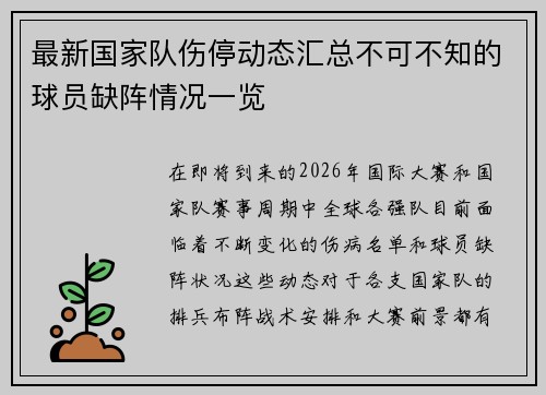 最新国家队伤停动态汇总不可不知的球员缺阵情况一览